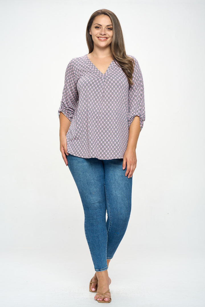 Hollie Plus Size Roll-tab Sleeve Knit Blouse