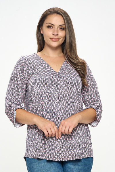 Hollie Plus Size Roll-tab Sleeve Knit Blouse