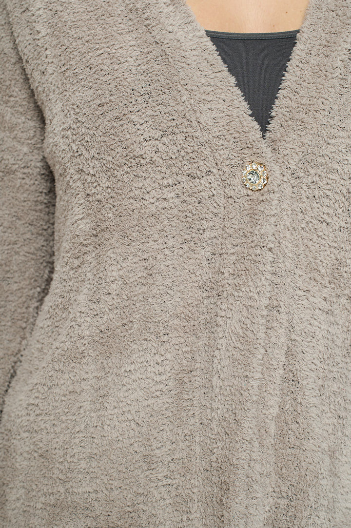 Clara Plus Size Furry One Button Short Cardigan