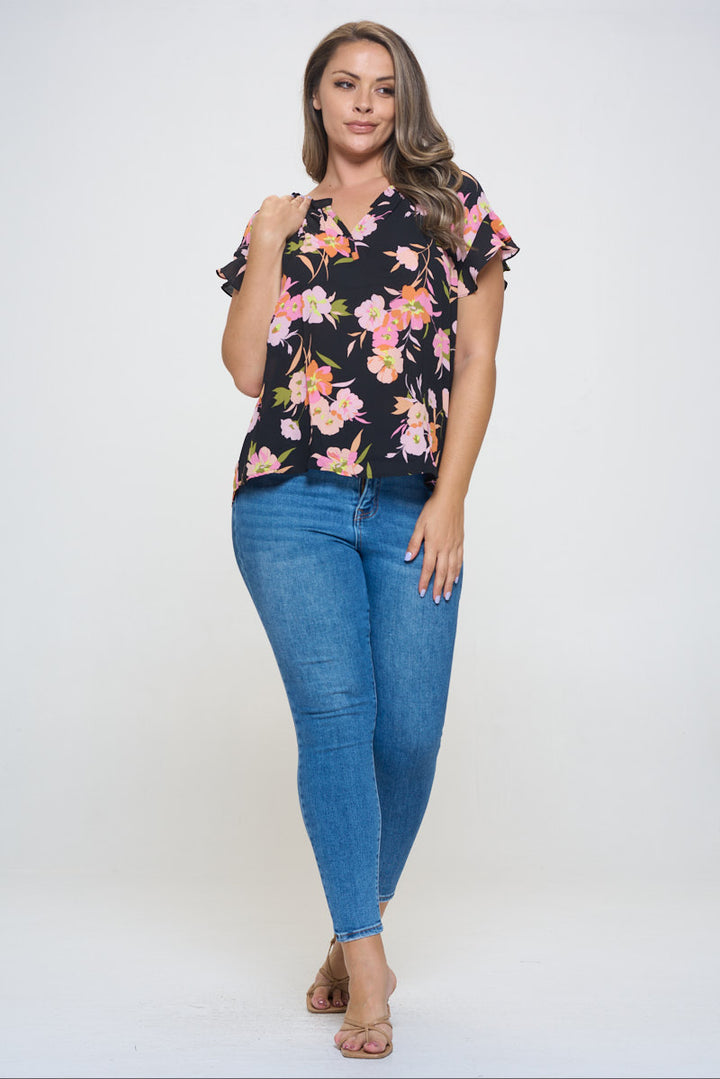 Eliza Plus Size Ruffle Short Sleeve Blouse