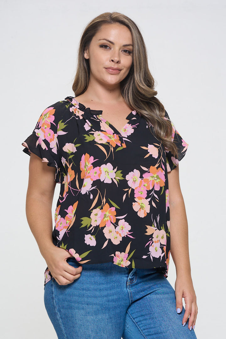 Eliza Plus Size Ruffle Short Sleeve Blouse