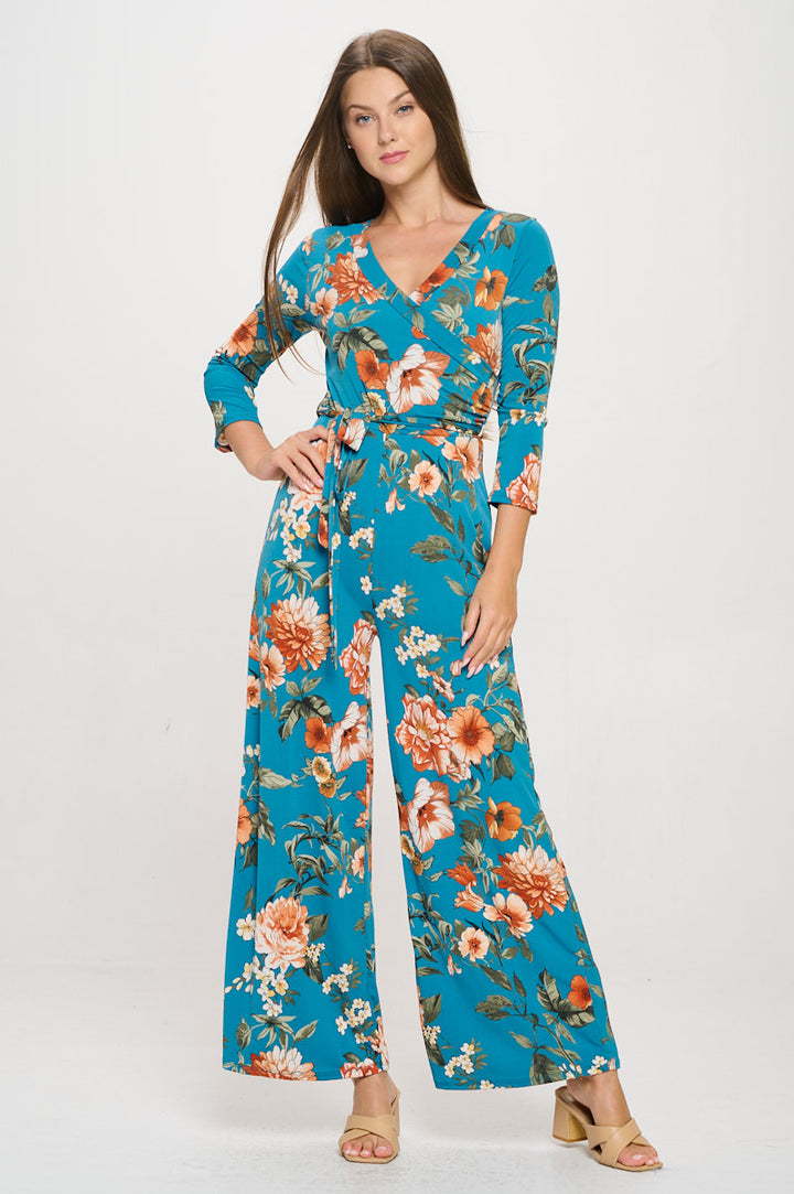 Shay Surplice Neck Three Quarter Sleeve Jumpsuit