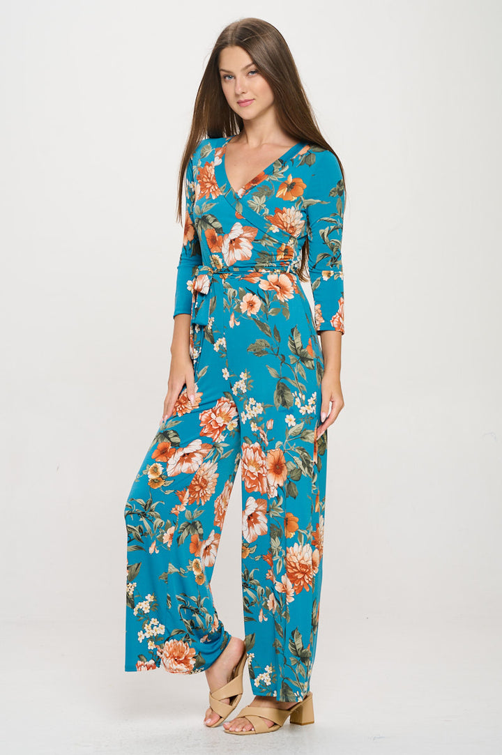 Shay Surplice Neck Three Quarter Sleeve Jumpsuit