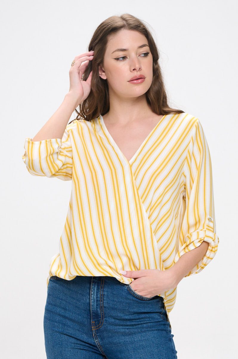 Alexa Surplice Roll Tab Blouse