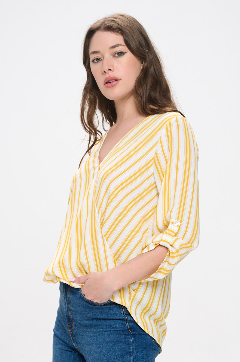 Alexa Surplice Roll Tab Blouse