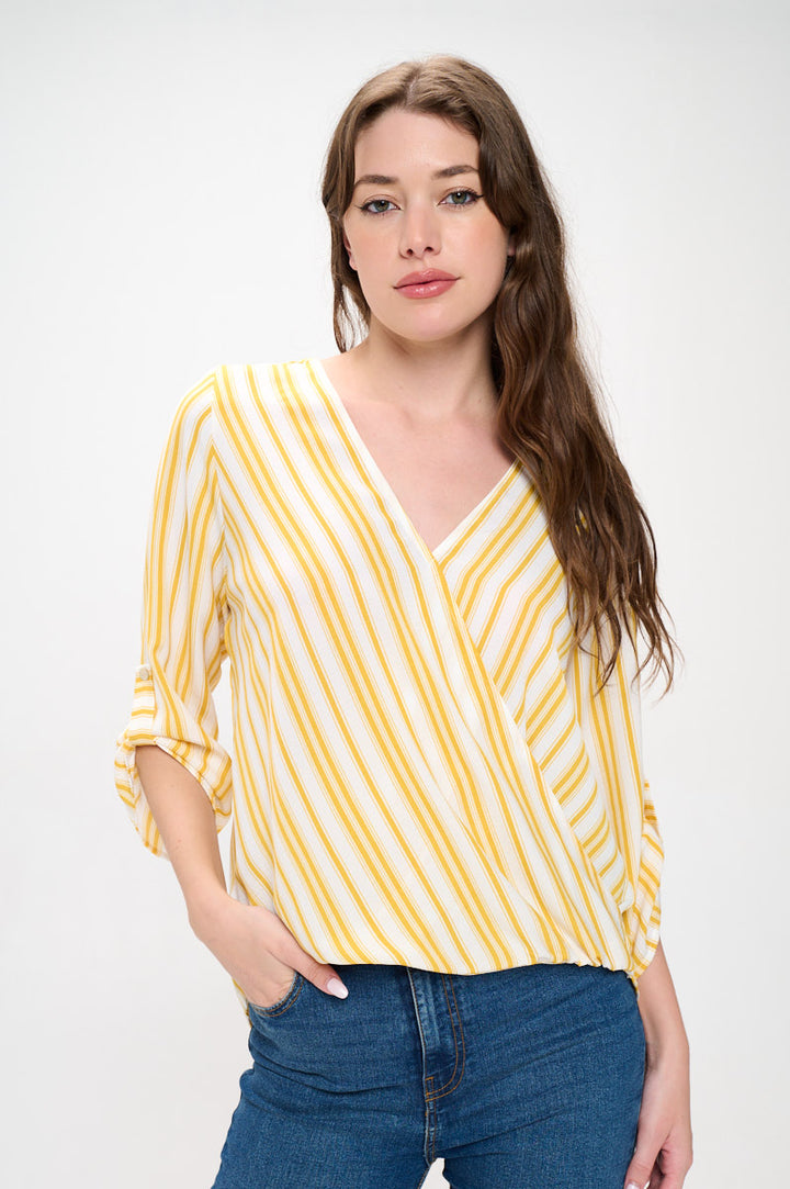 Alexa Surplice Roll Tab Blouse