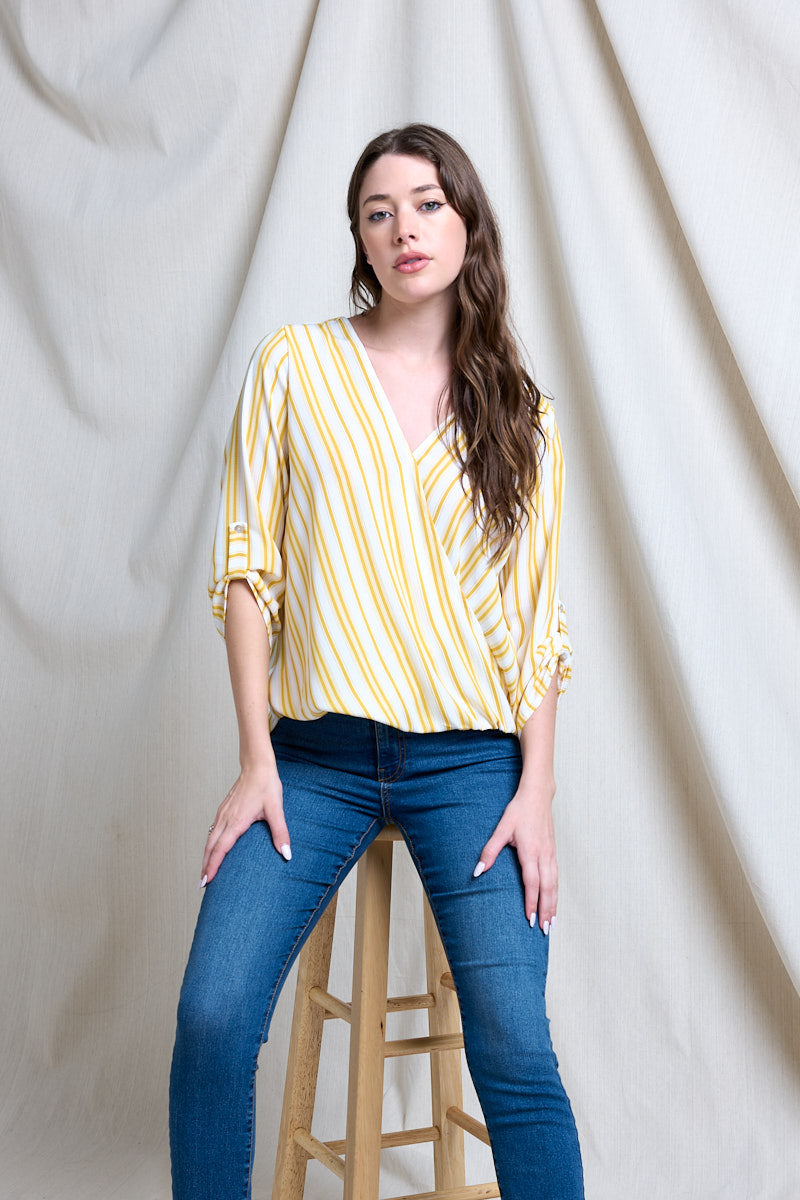 Alexa Surplice Roll Tab Blouse