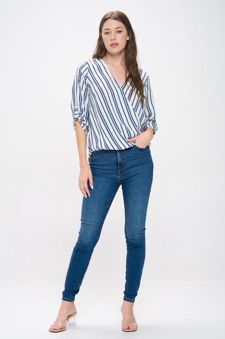 Alexa Surplice Roll Tab Blouse