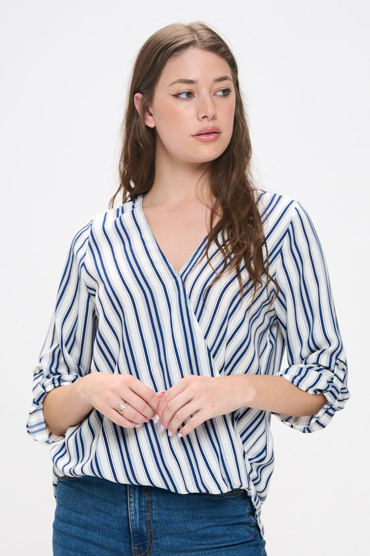 Alexa Surplice Roll Tab Blouse