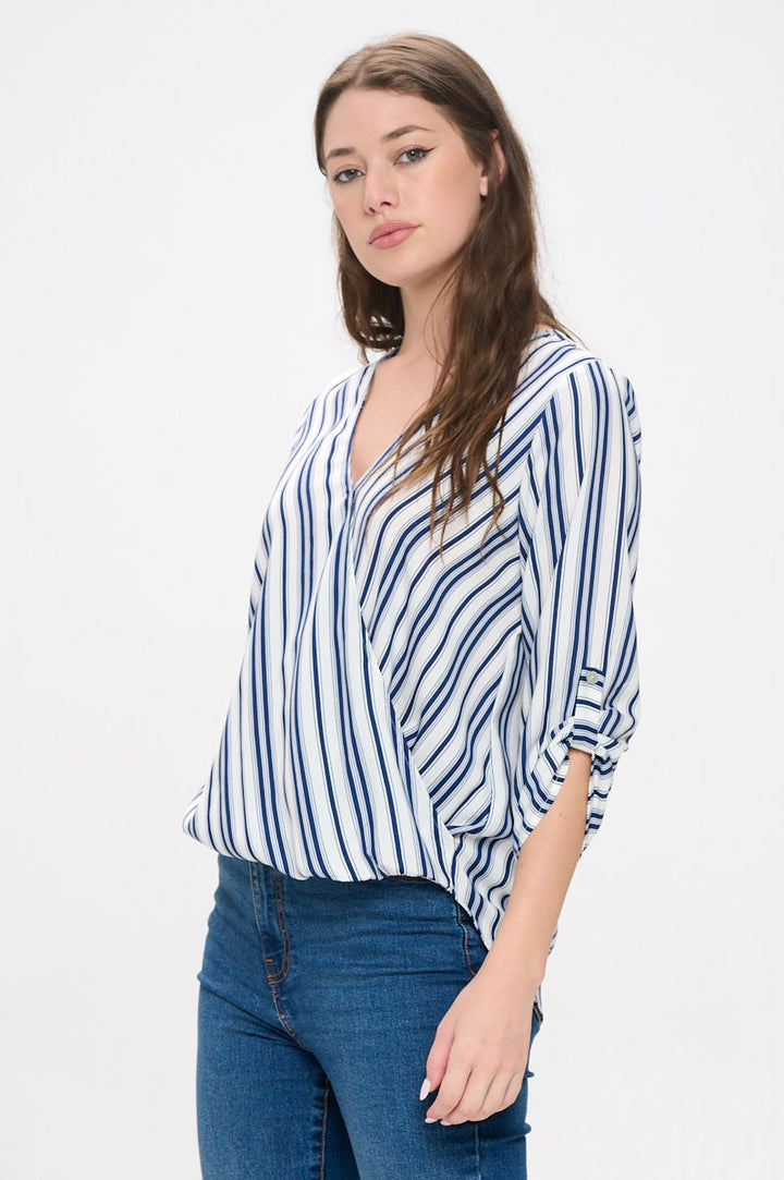 Alexa Surplice Roll Tab Blouse