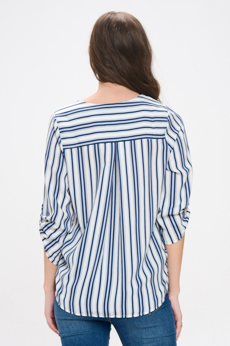 Alexa Surplice Roll Tab Blouse