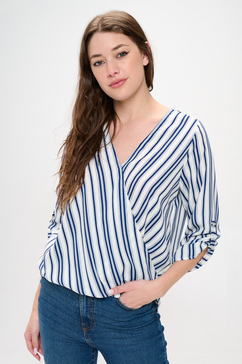 Alexa Surplice Roll Tab Blouse