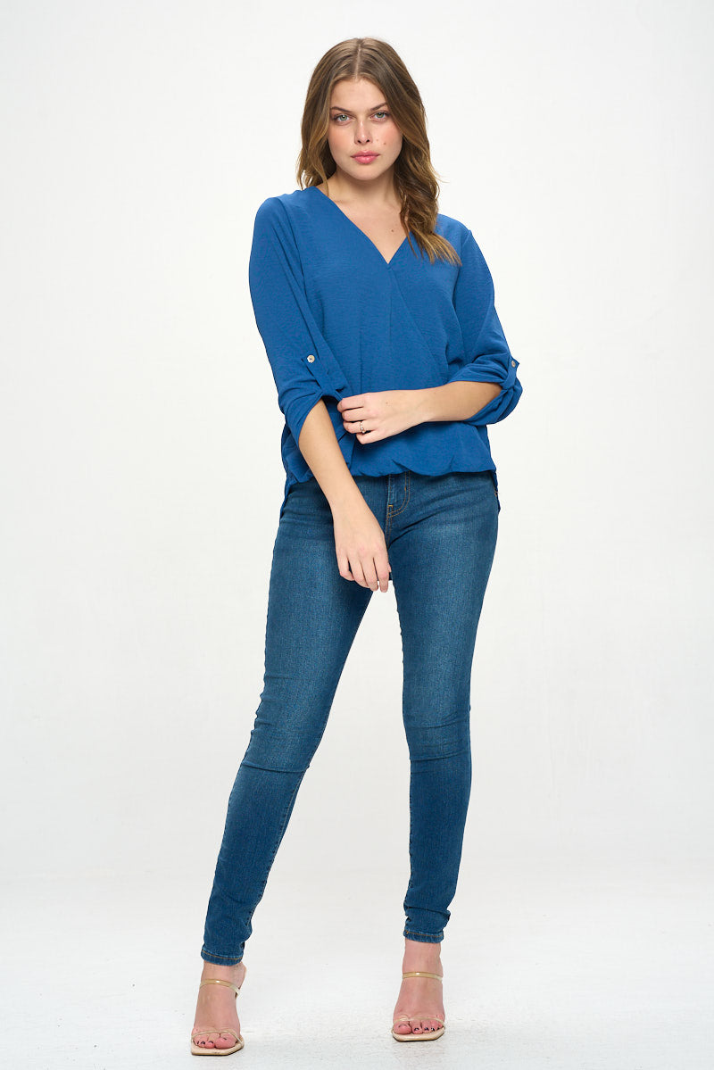 Alexa Surplice Roll Tab Blouse