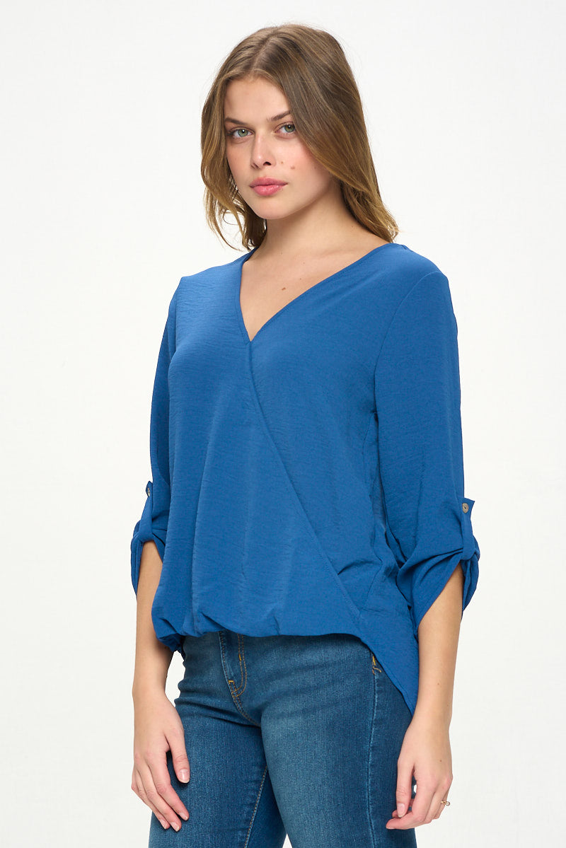 Alexa Surplice Roll Tab Blouse