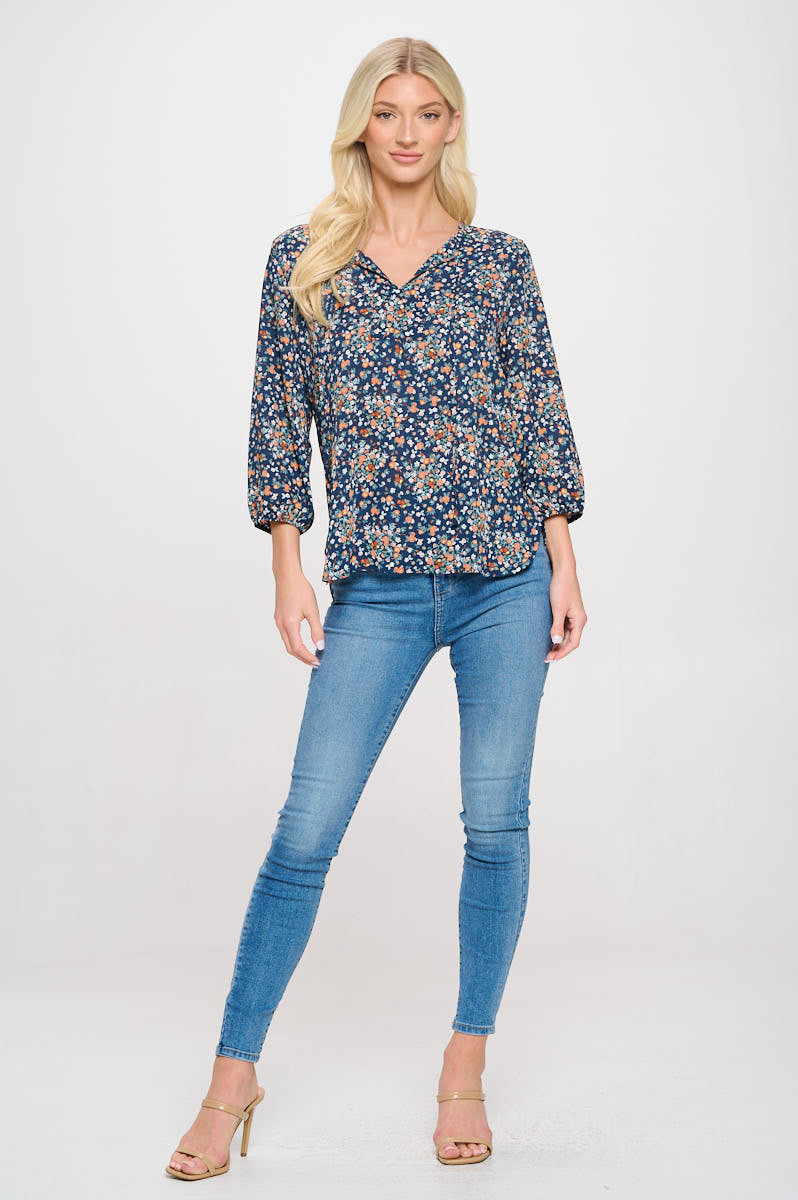 Sophia Three Quarter Balloon Sleeve Printed Everyday Blouse