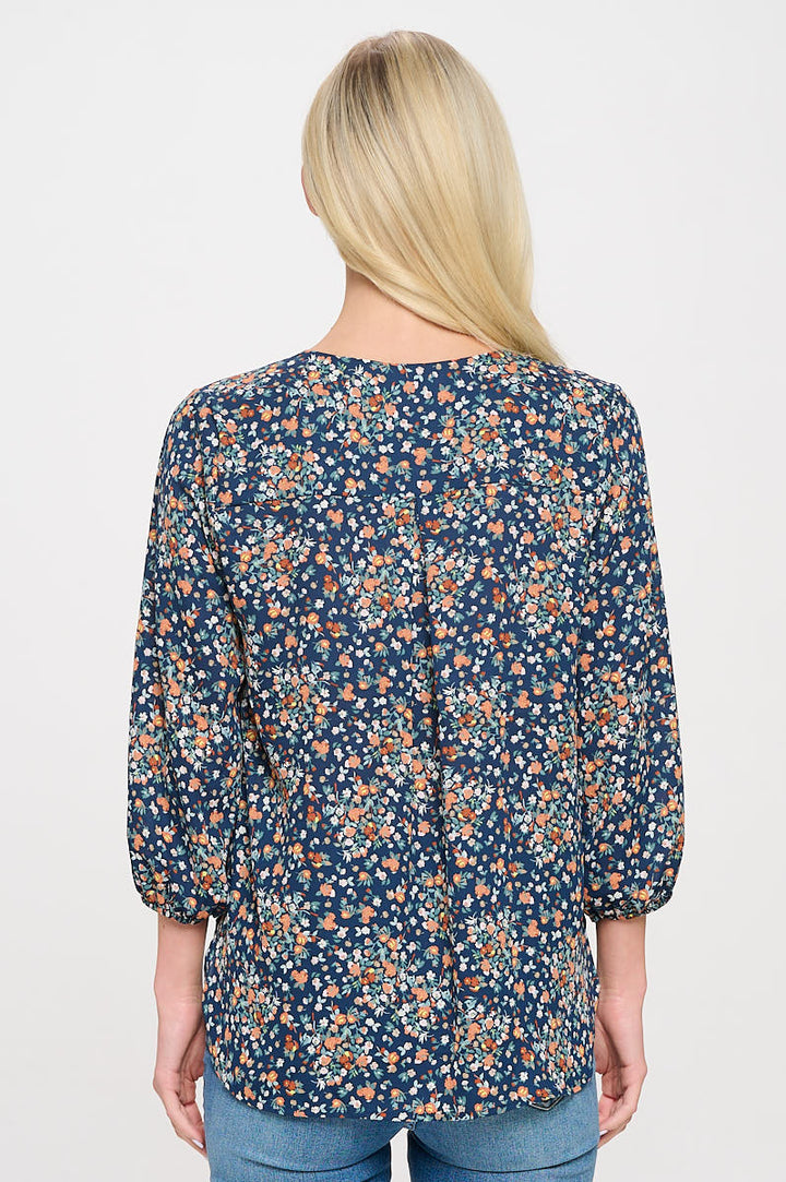 Sophia Three Quarter Balloon Sleeve Printed Everyday Blouse