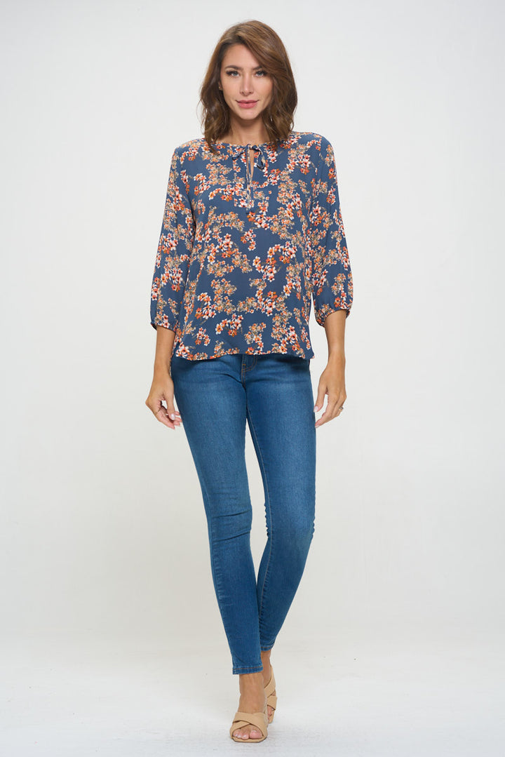 Sophia Three Quarter Balloon Sleeve Printed Everyday Blouse