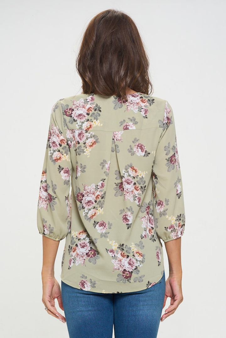 Sophia Three Quarter Balloon Sleeve Printed Everyday Blouse