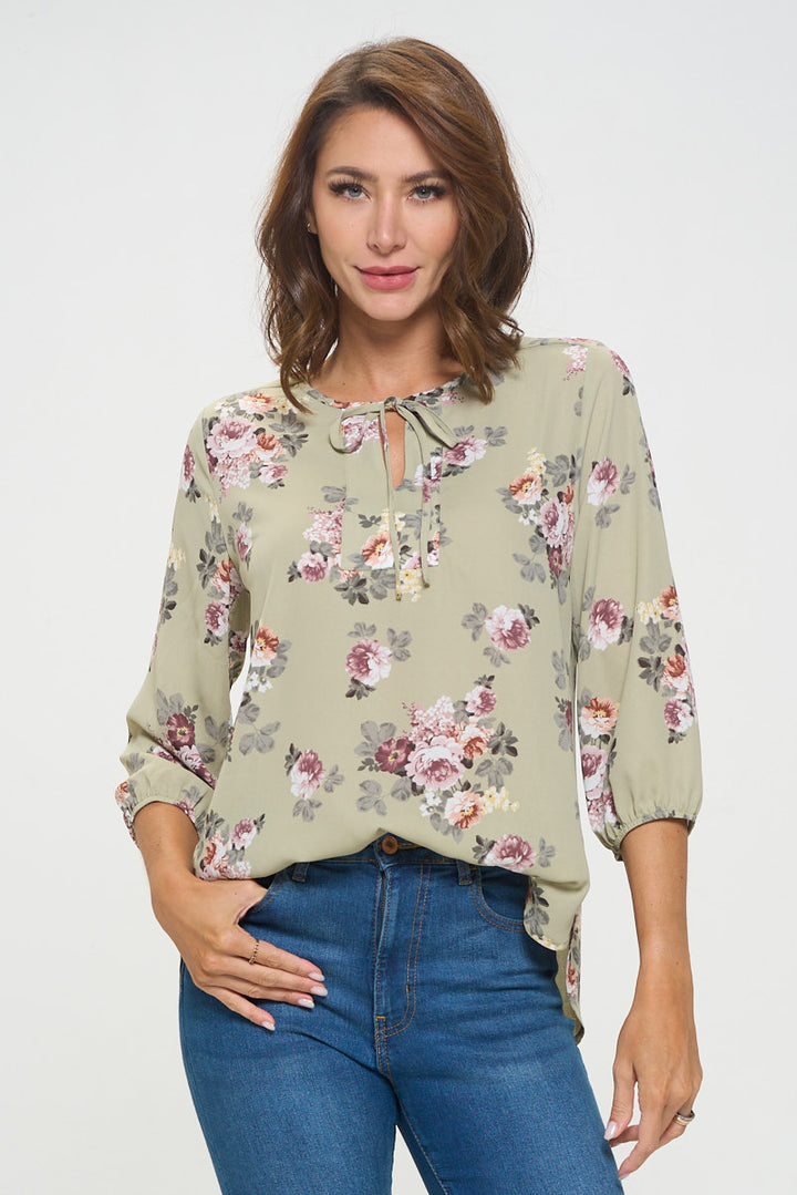 Sophia Three Quarter Balloon Sleeve Printed Everyday Blouse