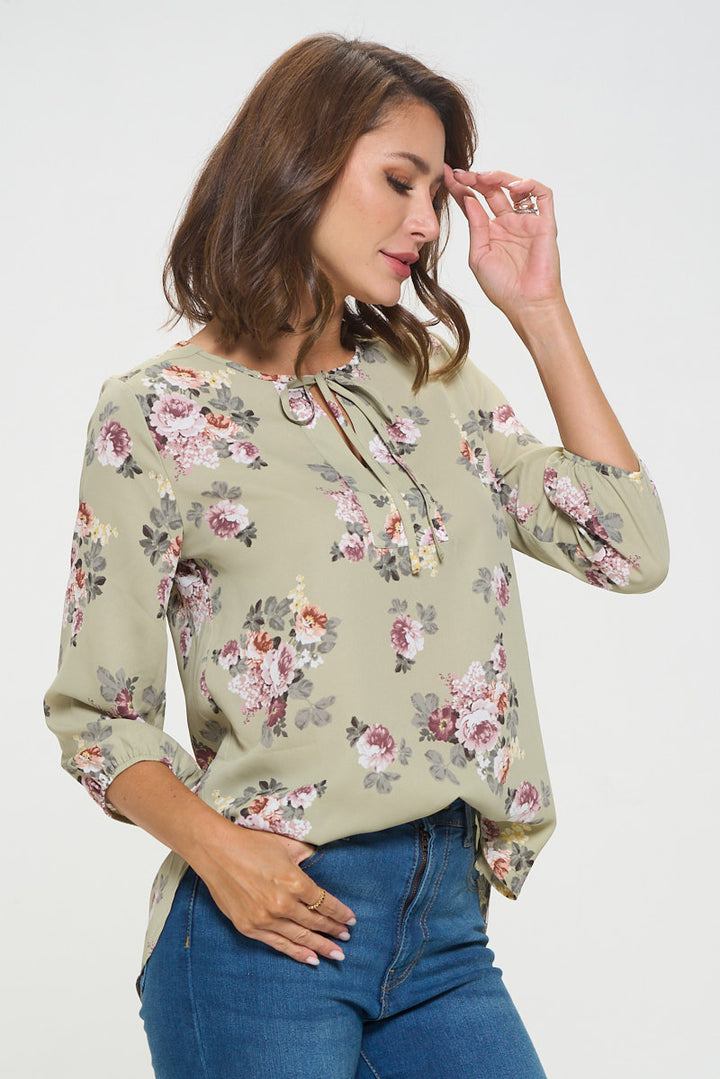 Sophia Three Quarter Balloon Sleeve Printed Everyday Blouse