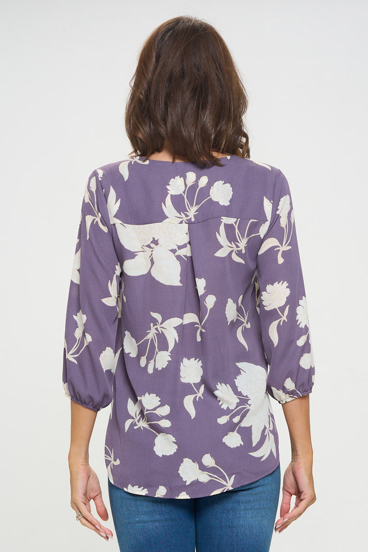 Sophia Three Quarter Balloon Sleeve Printed Everyday Blouse