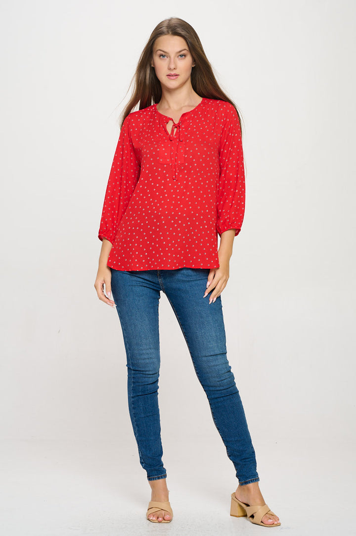 Sophia Three Quarter Balloon Sleeve Printed Everyday Blouse