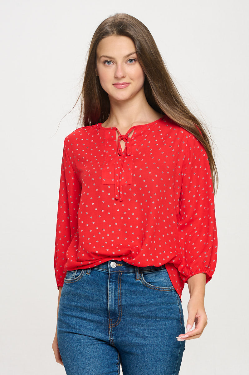 Sophia Three Quarter Balloon Sleeve Printed Everyday Blouse