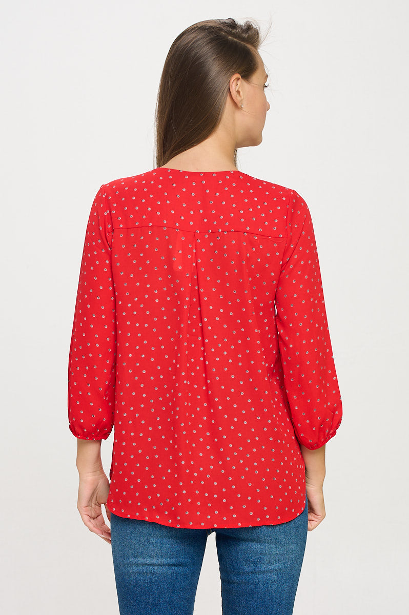 Sophia Three Quarter Balloon Sleeve Printed Everyday Blouse