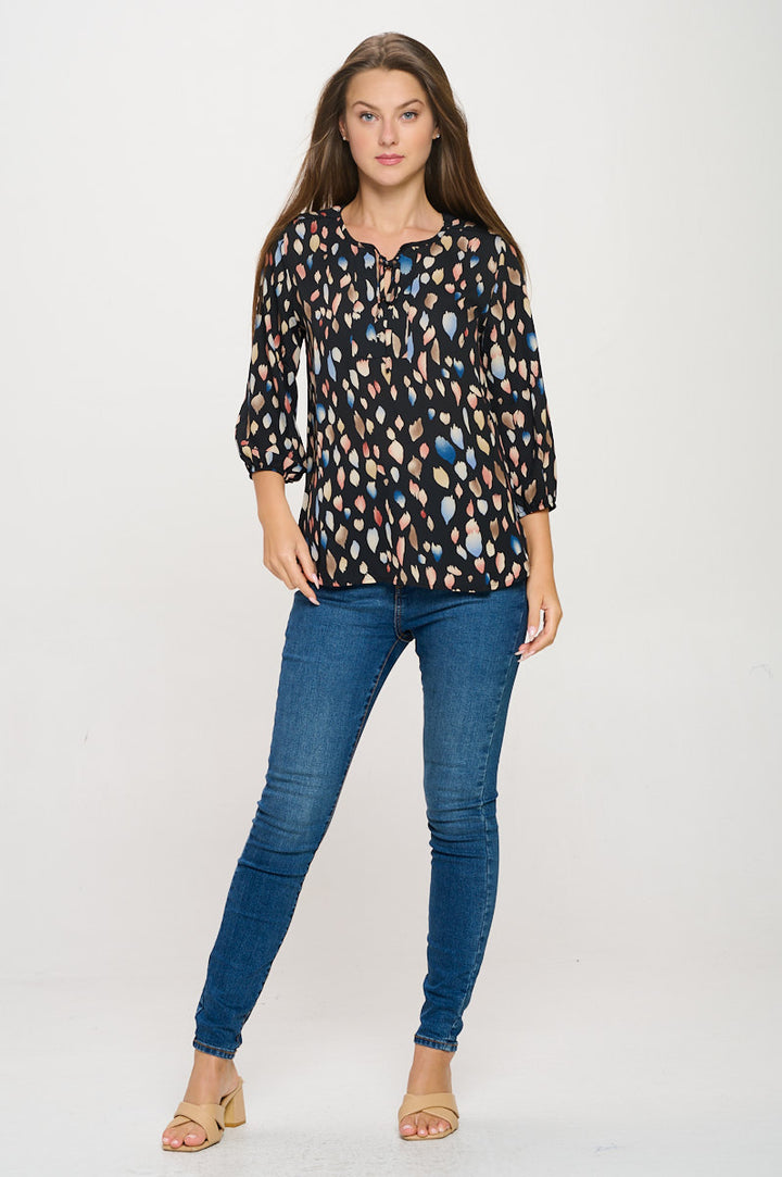 Sophia Three Quarter Balloon Sleeve Printed Everyday Blouse