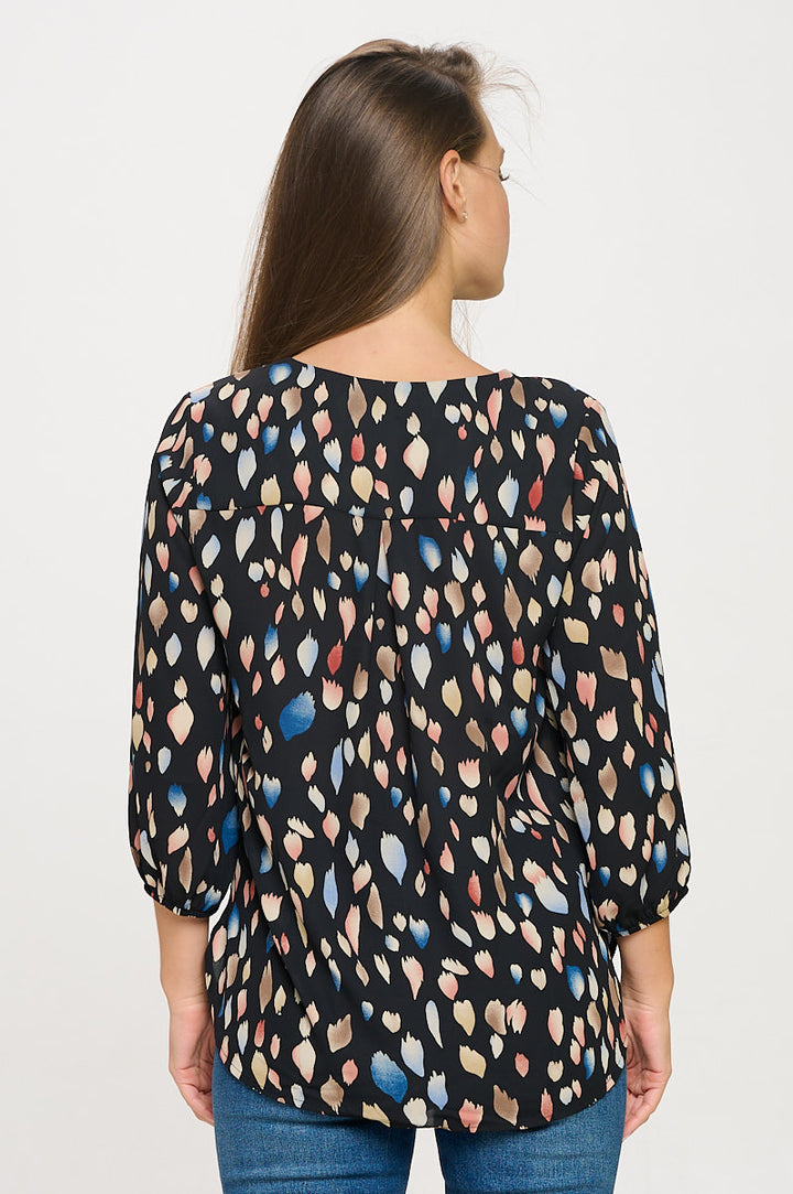 Sophia Three Quarter Balloon Sleeve Printed Everyday Blouse