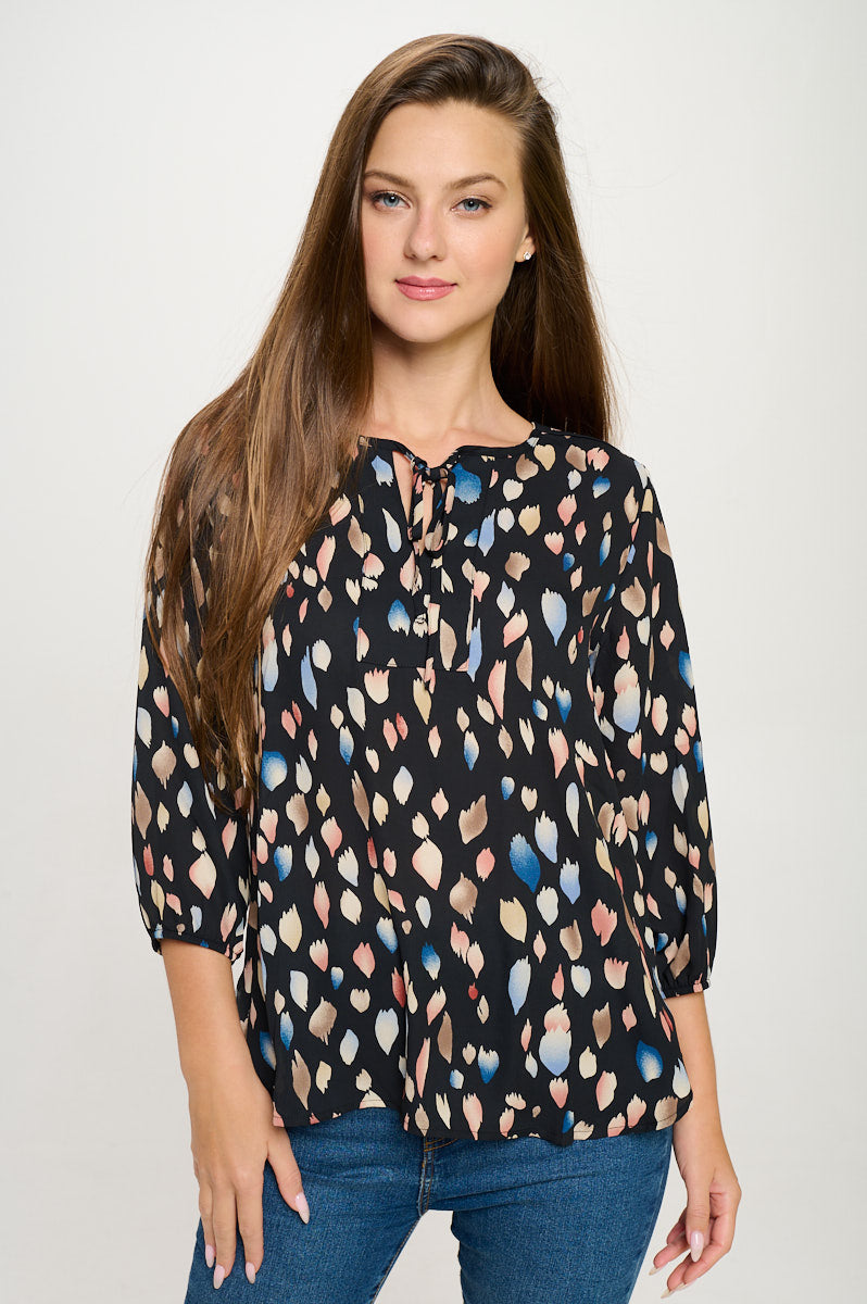 Sophia Three Quarter Balloon Sleeve Printed Everyday Blouse