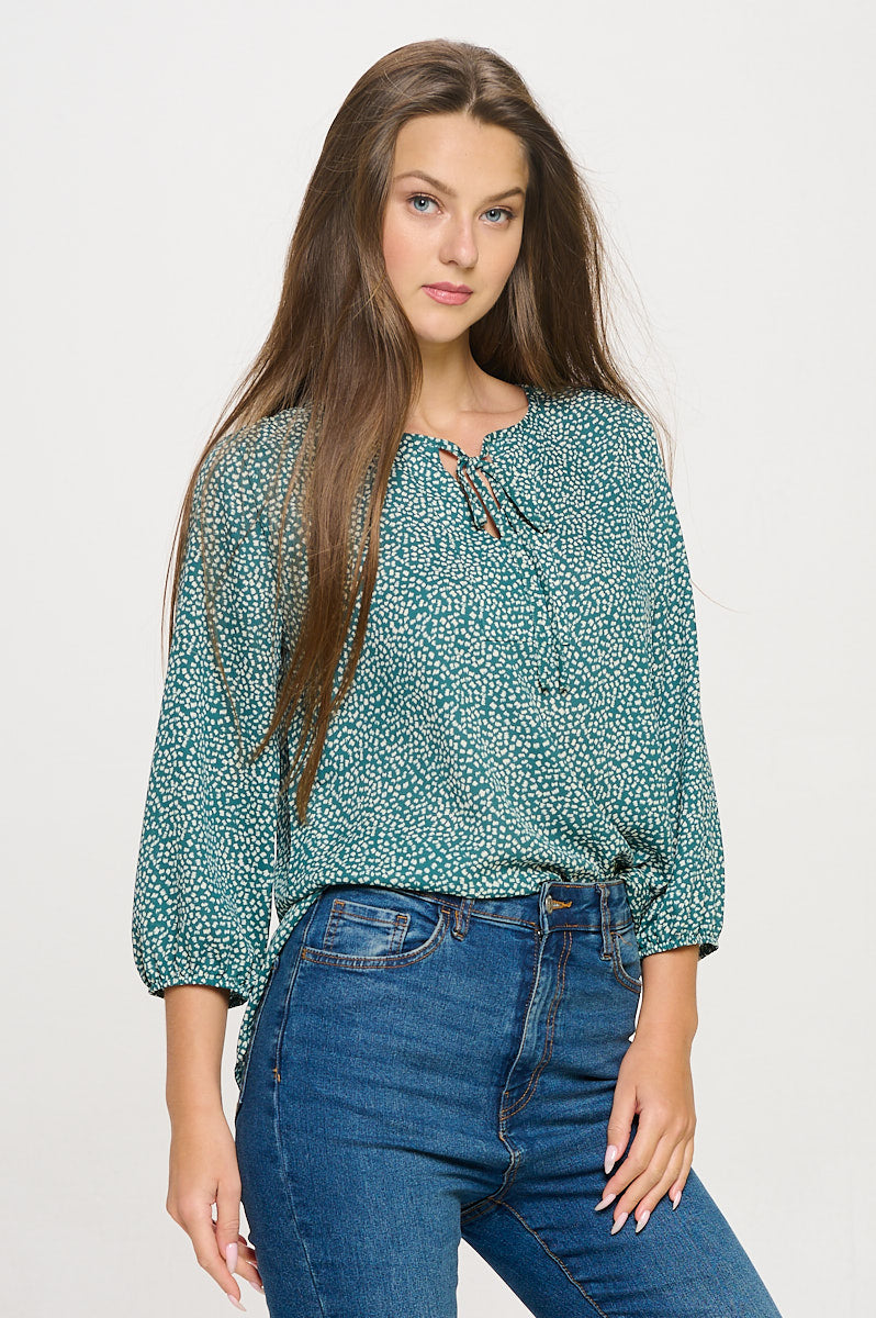 Sophia Three Quarter Balloon Sleeve Printed Everyday Blouse