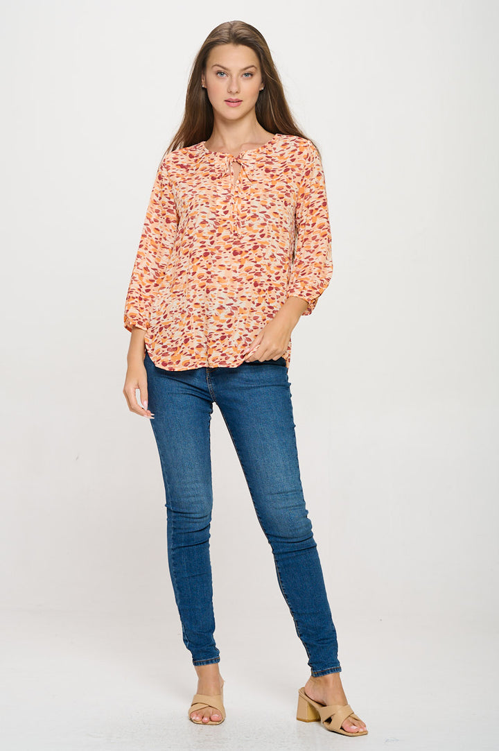 Sophia Three Quarter Balloon Sleeve Printed Everyday Blouse