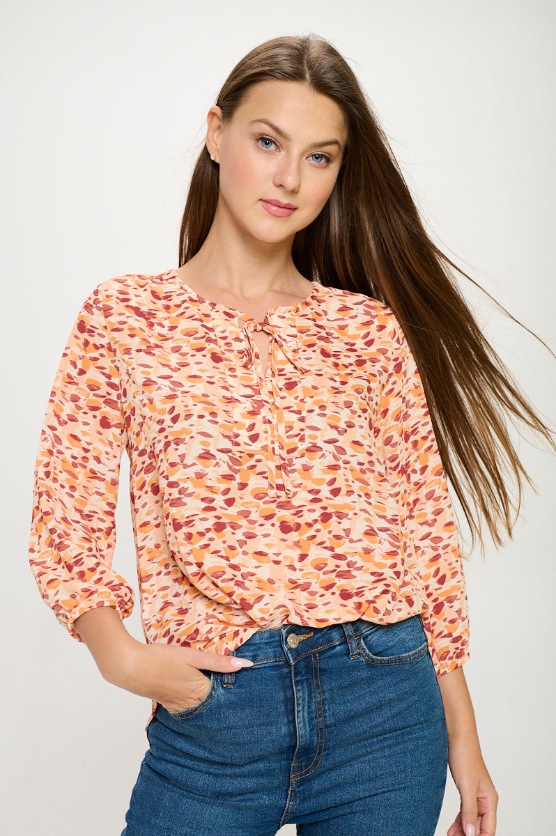 Sophia Three Quarter Balloon Sleeve Printed Everyday Blouse