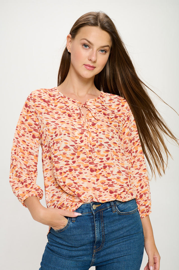 Sophia Three Quarter Balloon Sleeve Printed Everyday Blouse