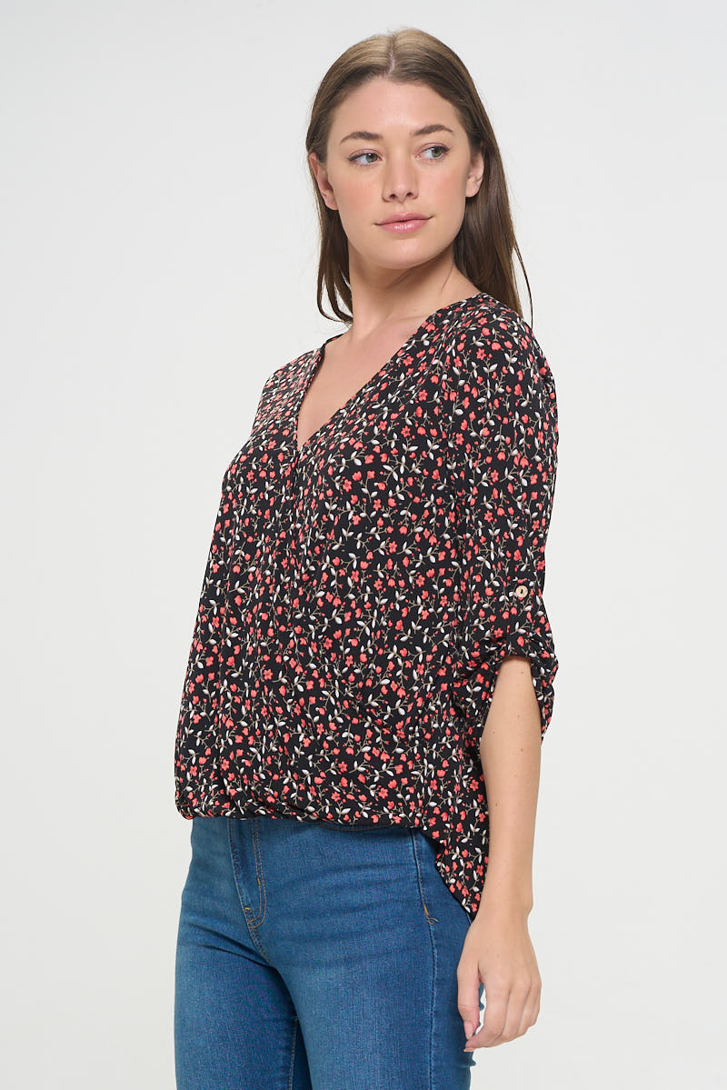 Alexa Knit Surplice Roll Tab Blouse