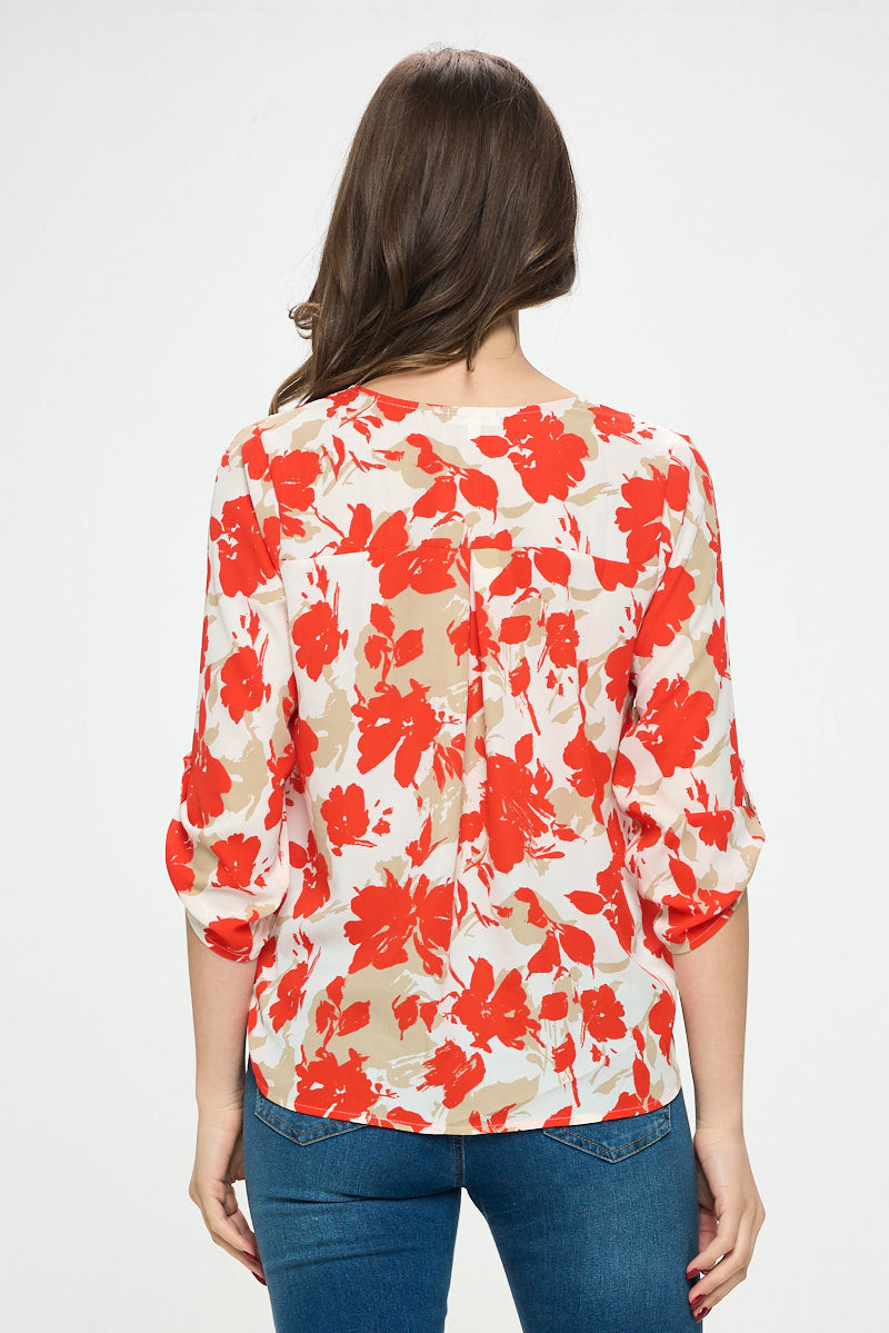 Alexa Surplice Roll Tab Blouse