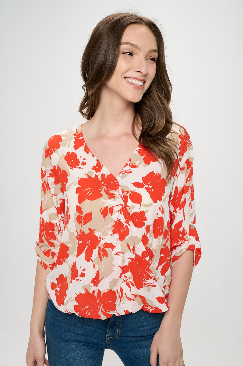 Alexa Surplice Roll Tab Blouse