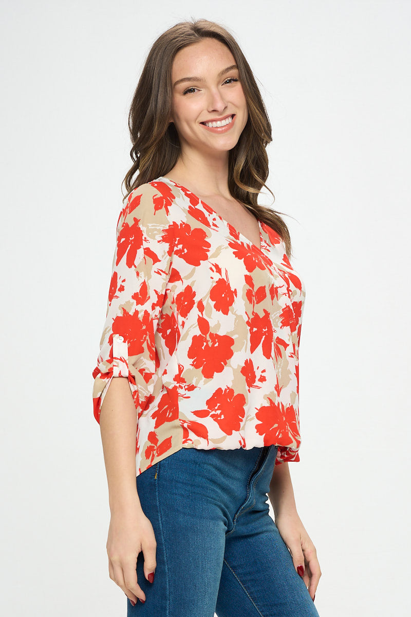 Alexa Surplice Roll Tab Blouse