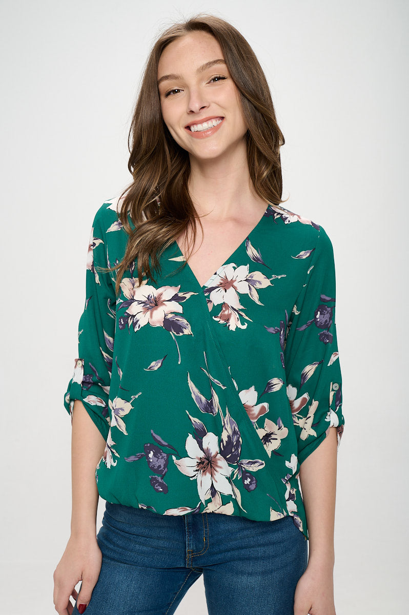 Alexa Surplice Roll Tab Blouse