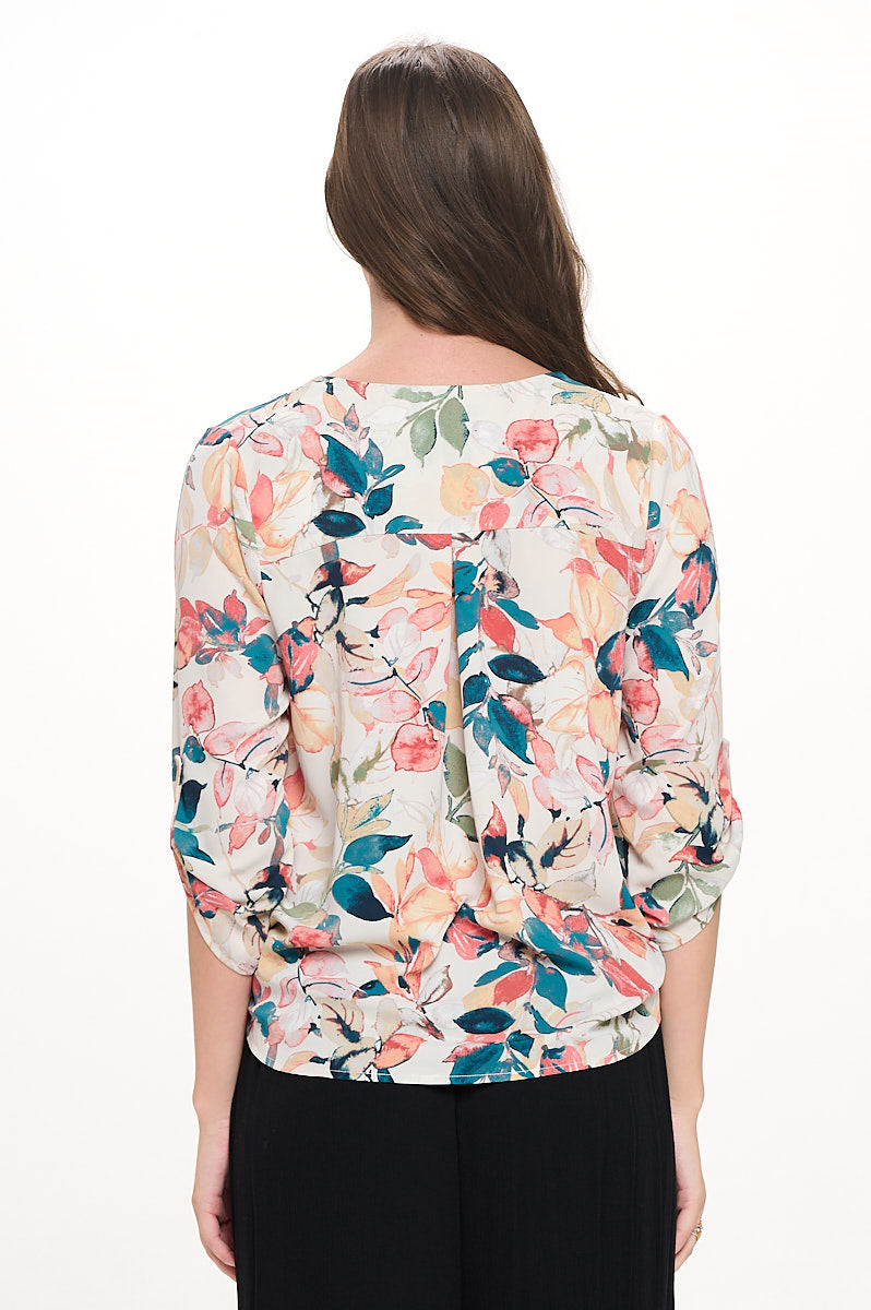 Alexa Surplice Roll Tab Blouse