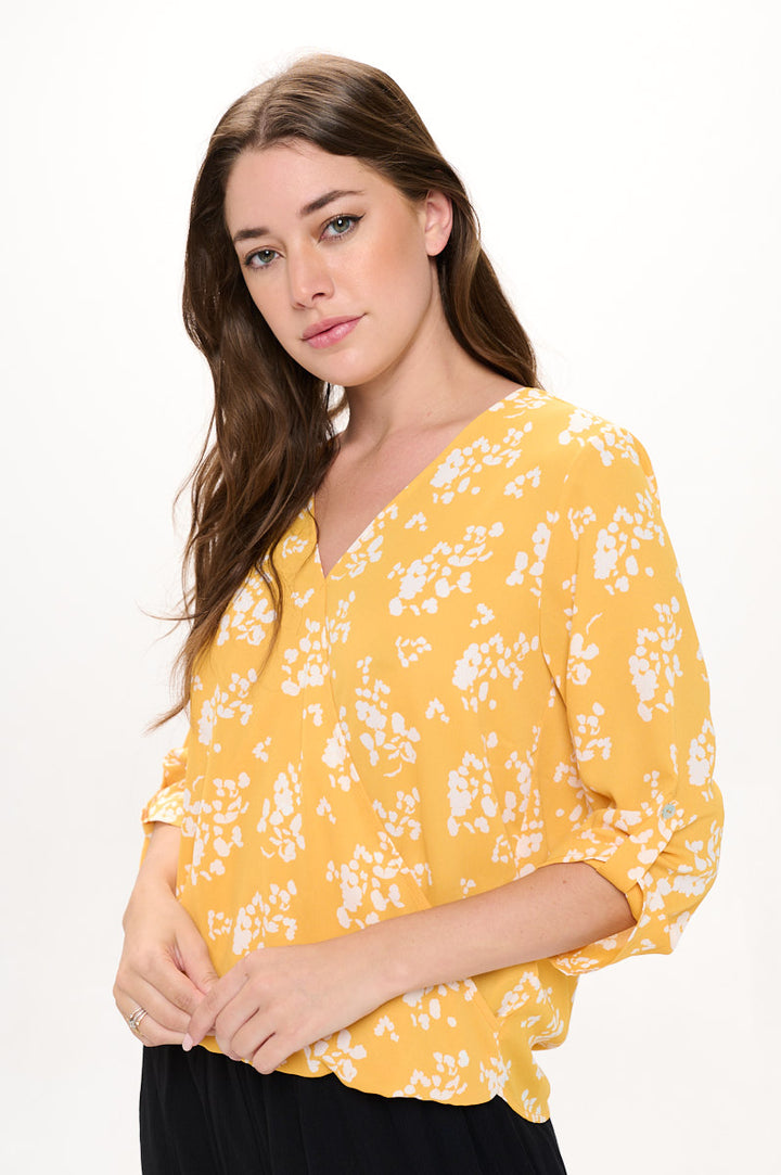 Alexa Surplice Roll Tab Blouse