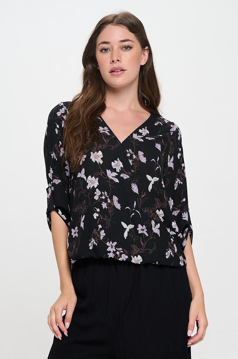 Alexa Surplice Roll Tab Blouse