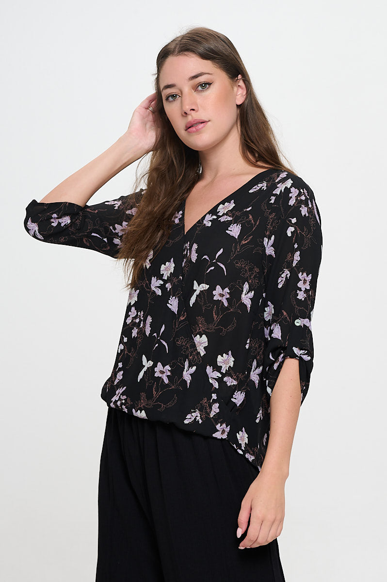 Alexa Surplice Roll Tab Blouse