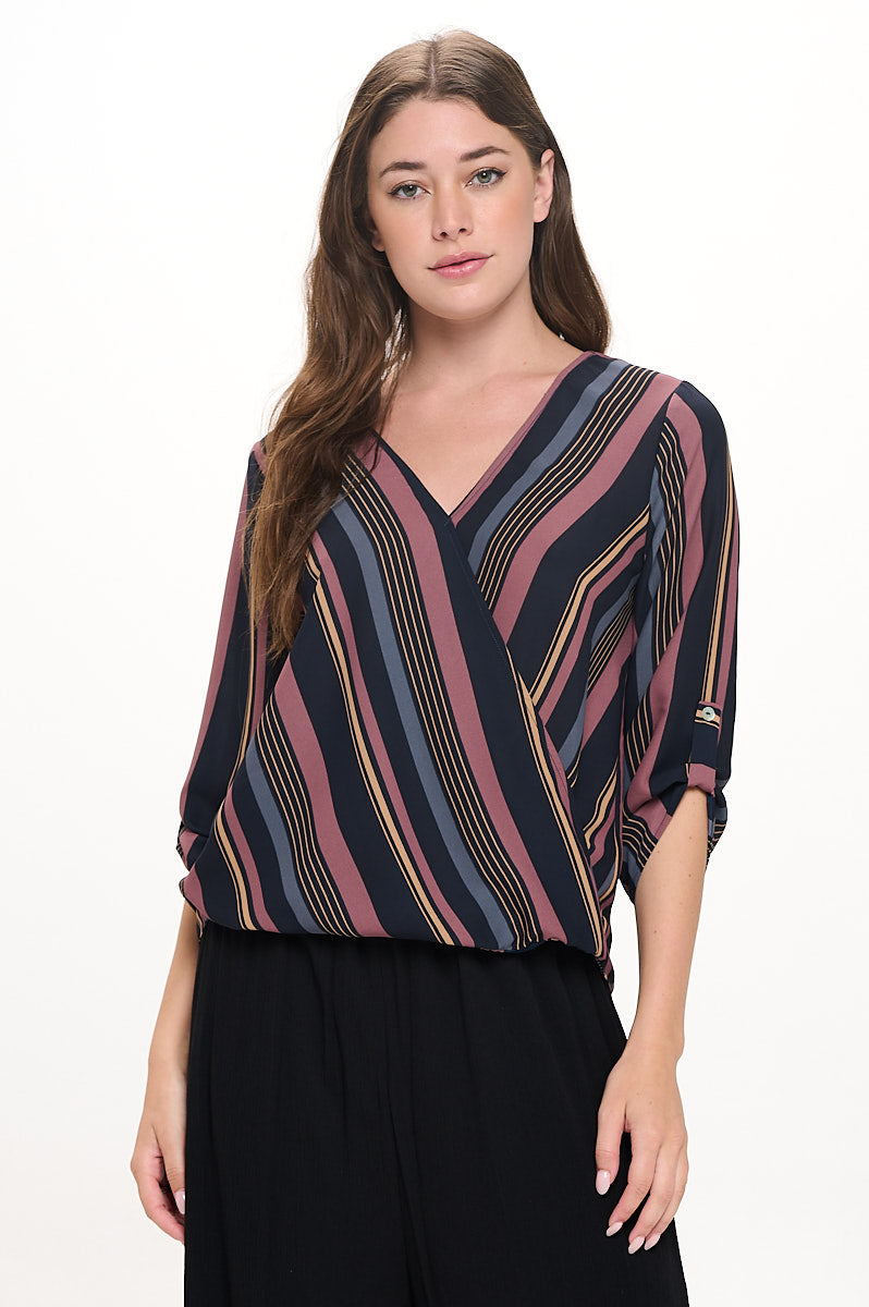 Alexa Surplice Roll Tab Blouse