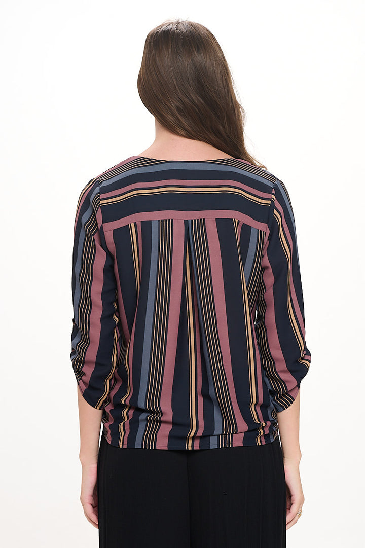 Image of West K Alexa Surplice Roll Tab Blouse Stripe Multi