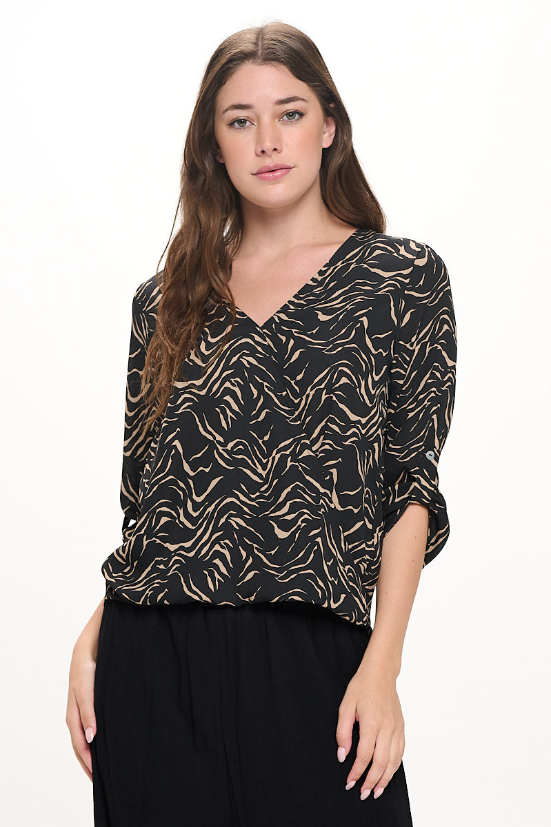 Alexa Surplice Roll Tab Blouse