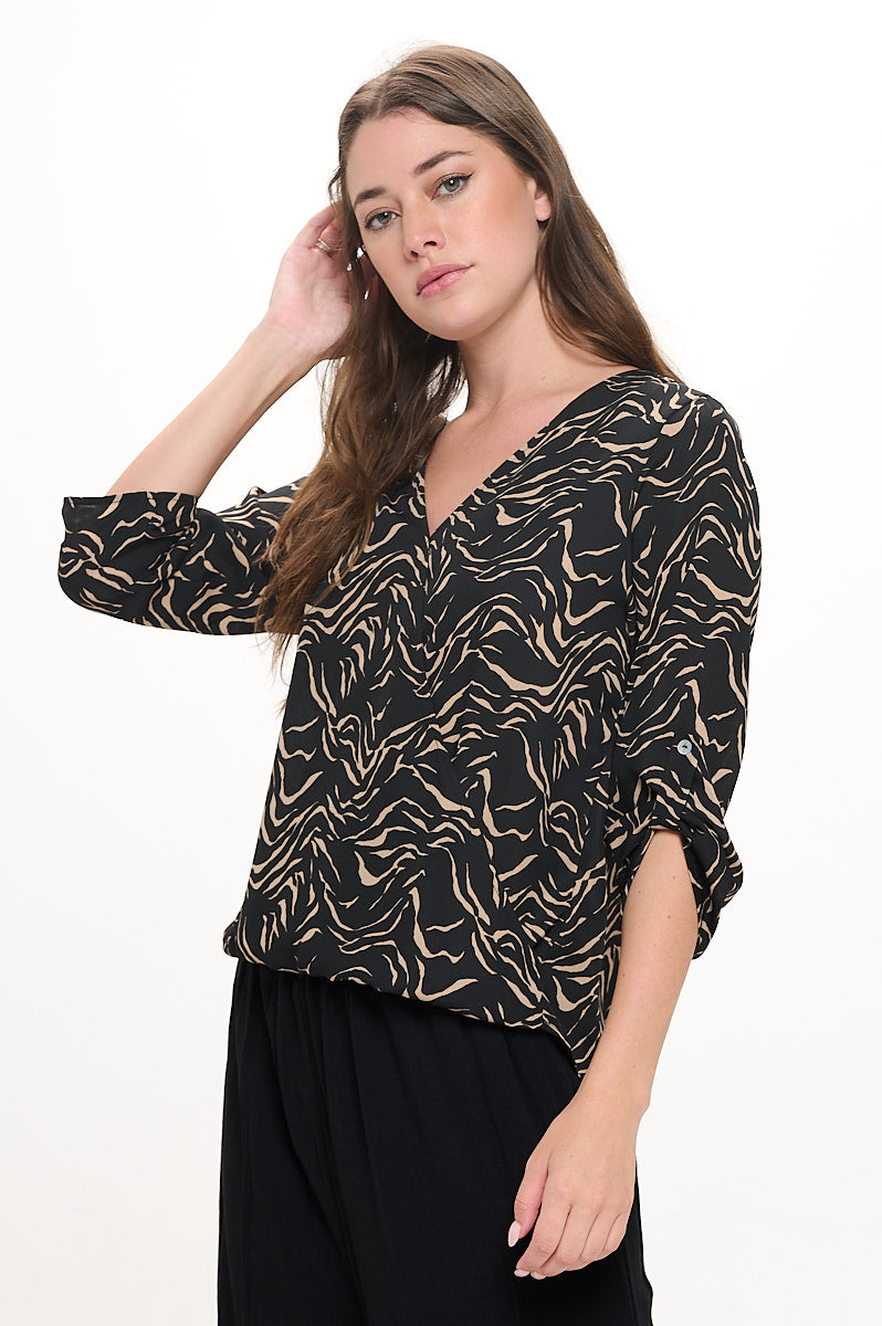 Alexa Surplice Roll Tab Blouse