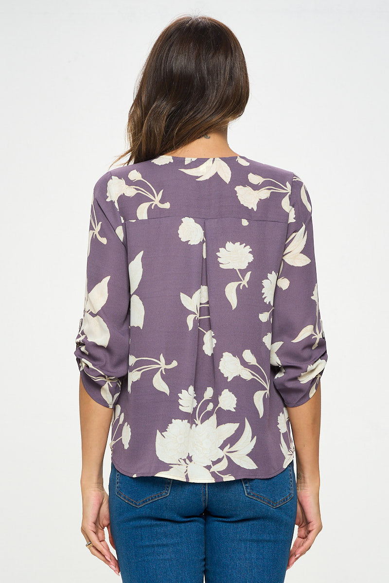 Alexa Surplice Roll Tab Blouse