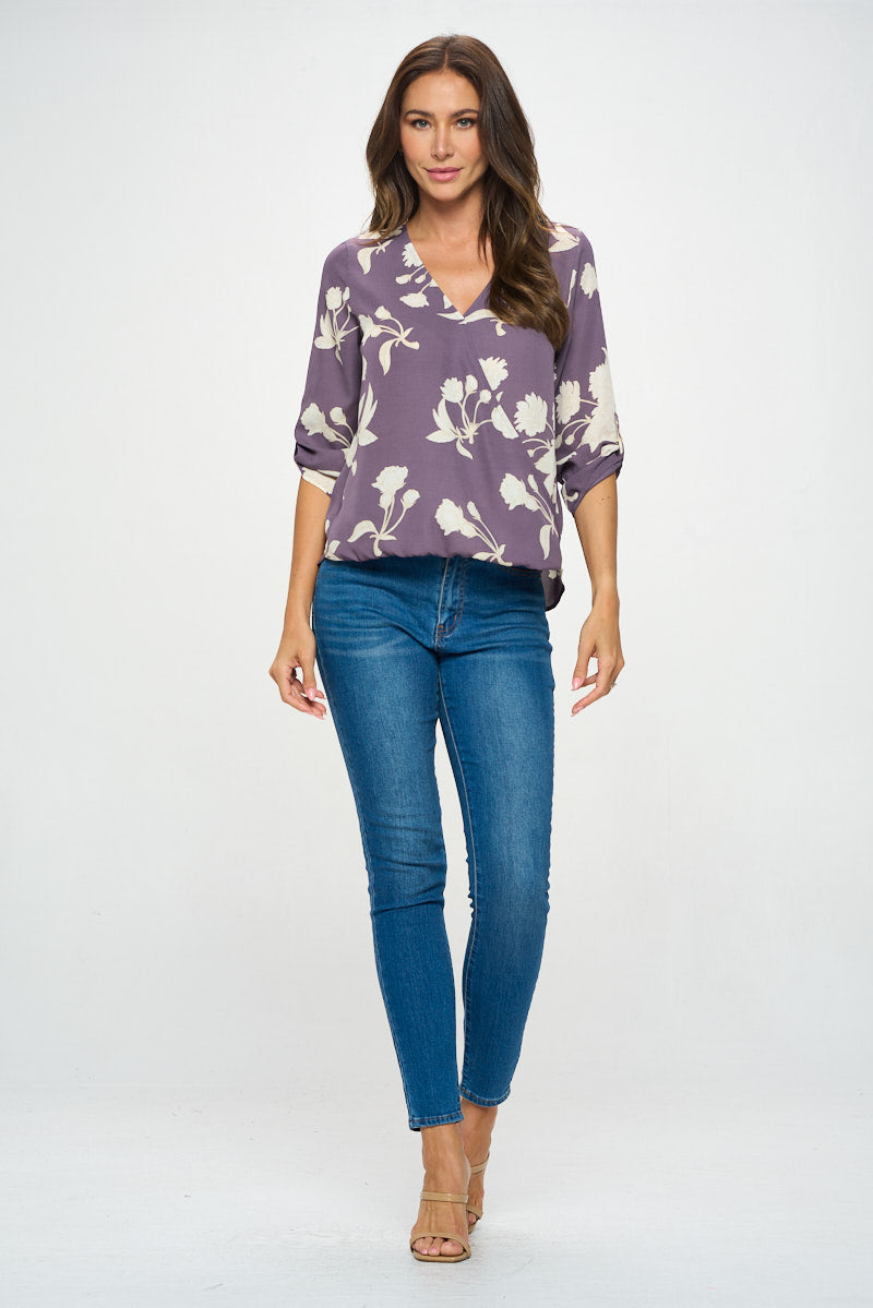 Alexa Surplice Roll Tab Blouse